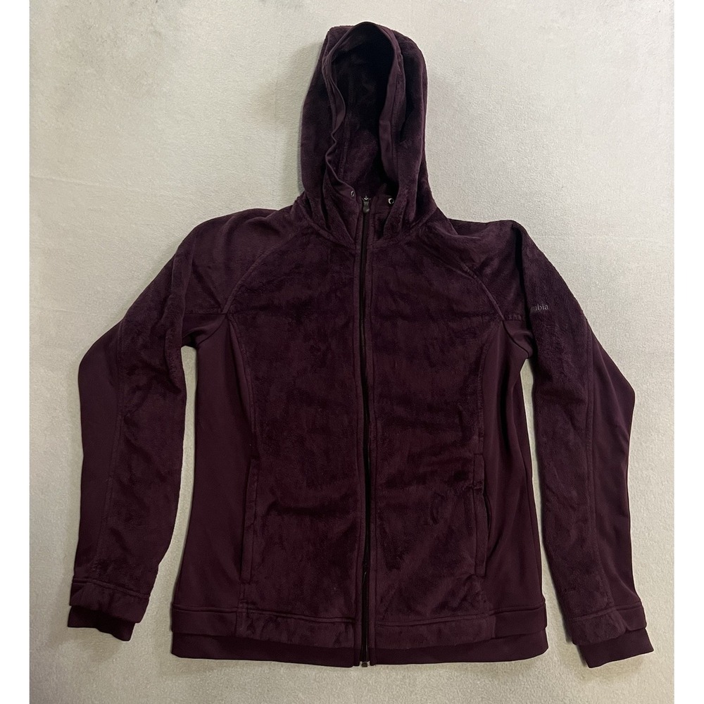 Columbia Fleece Jacket Women's Size Large Purple Fuzzy Full Zip Up Hooded